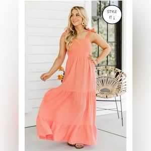Coral Tiered Maxi Dress | Sundress Long Dress Summer Boho Bohemian Tiered